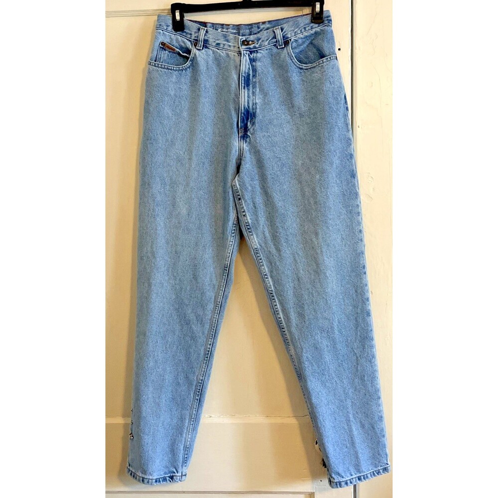 Eddie Bauer Jeans Womens Size 16 Blue Denim Loose Fit Stonewash Embellished